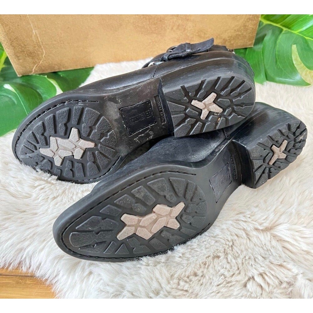 Born Kamilla Clogs Booties Shoes Womens Size 6 Black Leather Zip Up Buckles - Picture 9 of 10